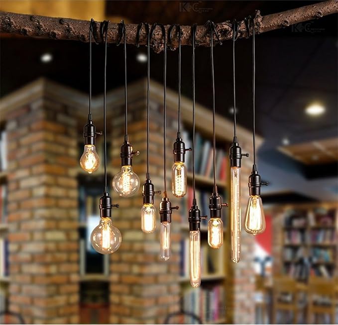 GOENDR T300 Long Light Bulb, E26 Base Amber Vintage Edison Bulb, Dimmable Tubular Unique Decorative Filament Light Bulb for Wall Sconces & Pendant Lantern Industrial Fixture Pendant Lamp(4 Pack)