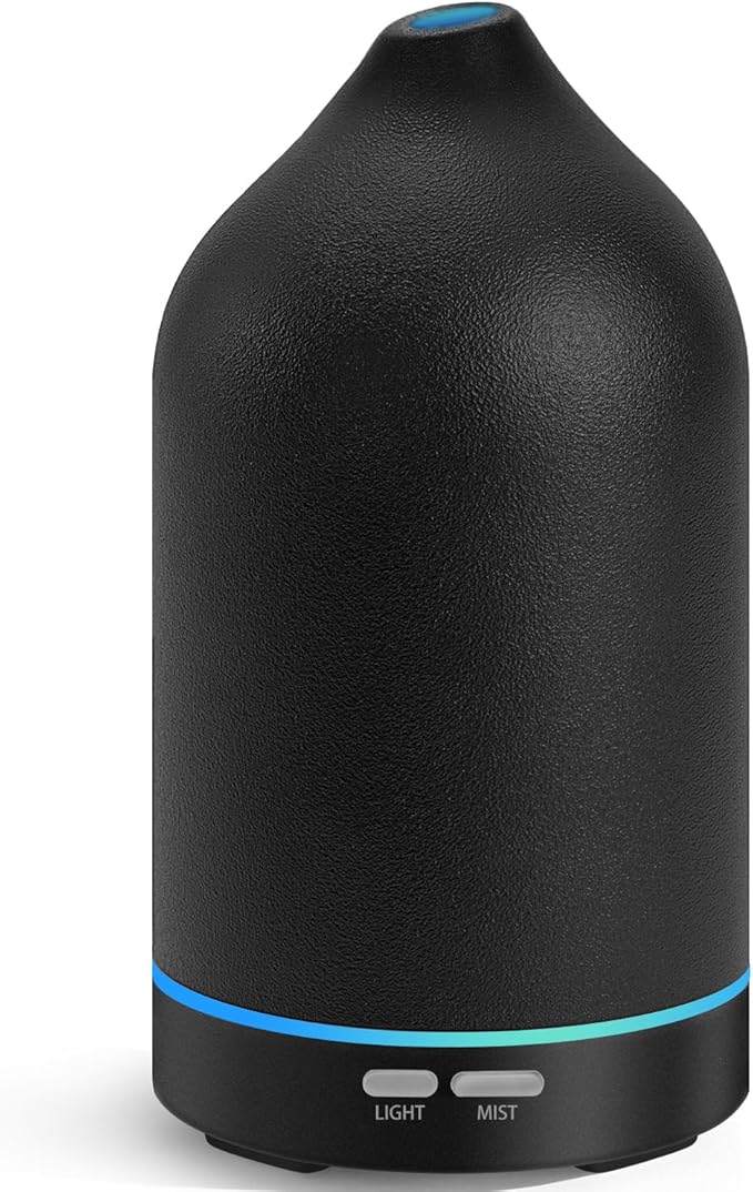 URPOWER 120ML Essential Oil Diffuser, Ultrasonic Aromatherapy Diffuser with Sleek Black Ceramic Design, 7-Color LED Lights, Auto Shut-Off, Humidifier for Home & Office, Scent Diffuser for Relaxation