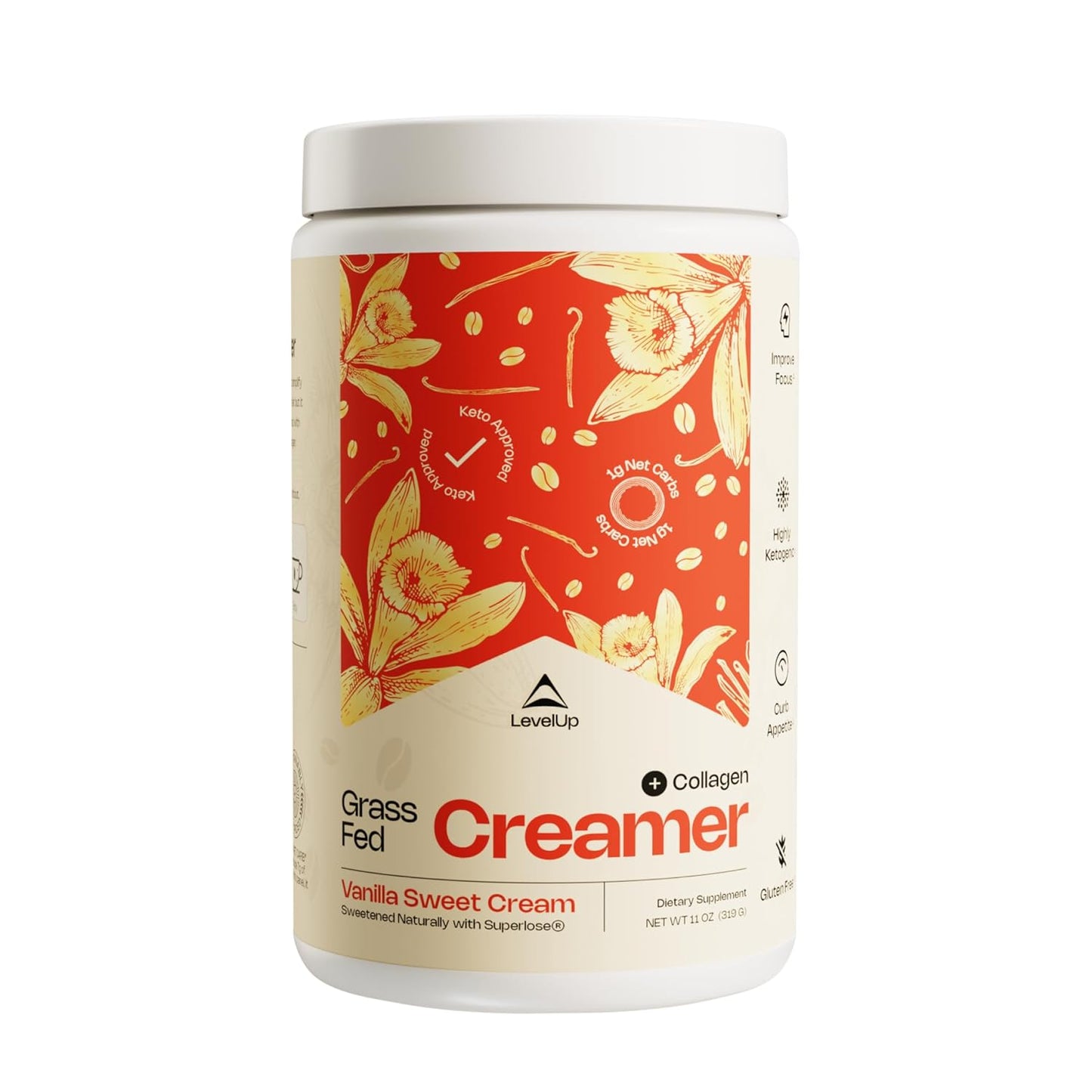 LevelUp Creamer, with Energizing MCT Oil and Collagen Peptides, Keto Coffee Creamer, Supports Natural Energy & Ketone Production - Vanilla Sweet Cream, 11 oz