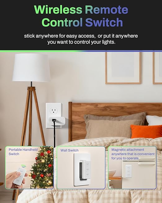BN-LINK Wireless Remote Control Outlet Switch – 3-Outlet Kit with Magnetic Remote & Wall-Mount Holder, Remote Plugs for Lights & Appliances, Outlet Remote Control Wireless, Up to 100 ft Range