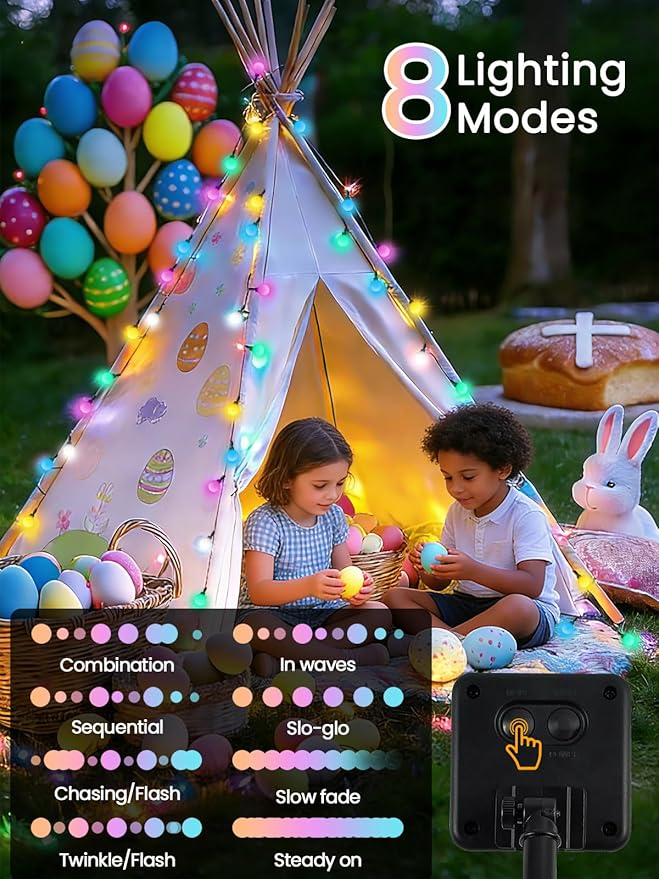 LORRYTE 2-Pack 80 LED Solar Easter Lights Outdoor - 39FT Crystal Globe Waterproof Solar Pastel String Lights for Outside with 8 Lighting Modes, Easter Decorations for Garden, Patio, Party, Porch