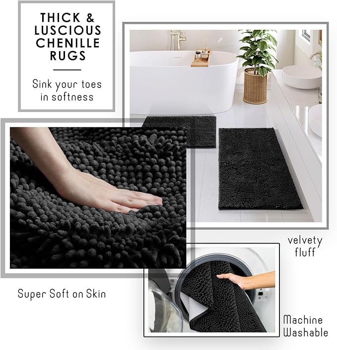 Clara Clark Bathroom Set - Black Bathroom Accessories Set, 6PC Bathroom Accessory Set, Bathroom Sets with Bathroom Rugs, Toilet Brush, Trash Can & Soap Dispenser