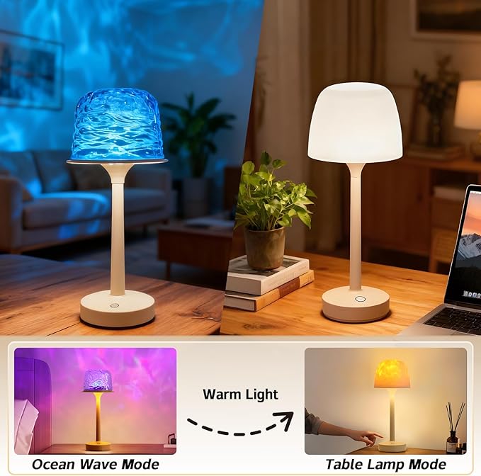 Waterproof Shower Lamp, Spa-Like Bathroom Light, Rechargeable Cordless Lamp with Touch & Remote Control, 16 Color Ocean Wave Projector, Shower Light for Inside Shower & Bathtub