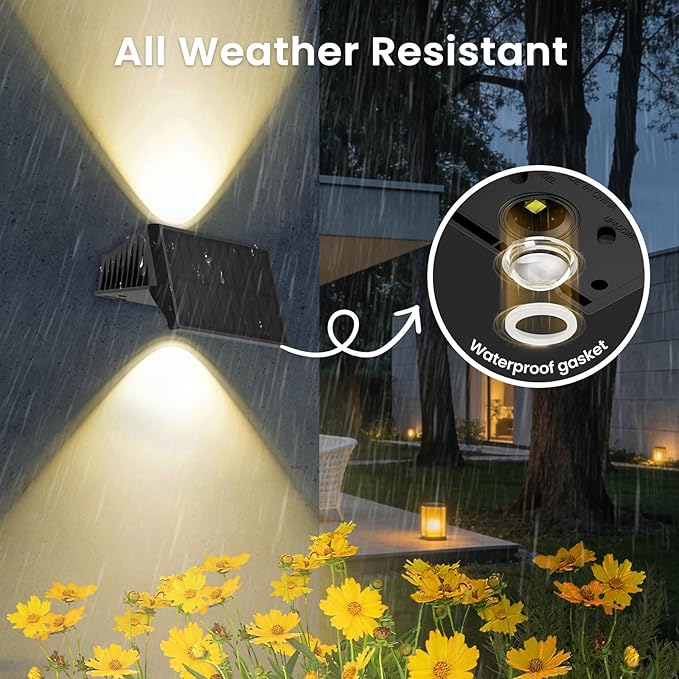Solar Fence Lights Outdoor, 20-Pack Fence Lights Solar Powered with Up/Down Buttons, IP67 Waterproof for Outside, 120LM Auto Dusk to Dawn for Wall/Patio/Yard/Railing/Deck/Pathway (Warm White)