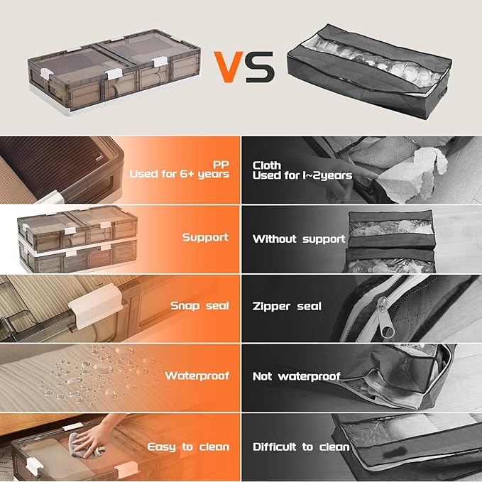 2-Pack Under Bed Storage Containers with Wheels - Stackable, Foldable Plastic Storage Boxes with Lids for Clothes, Shoes, Blankets - Perfect for Bedroom Organization and Dorms