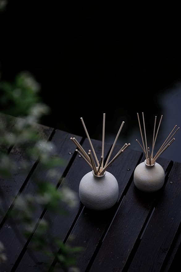 Blueme Spiritual Diffuser | Palo Santo & Vetiver | 5.92 Fl Oz - Refillable Wellness Diffuser, Contains Essential Oil, Sustainable, Hand Finished, Premium, Luxury Ceramic, Natural Rattan Reeds, | Small