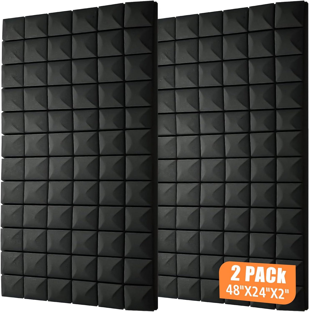 2 Pack Acoustic Panels 48"x24"x2" Sound Proof Foam Panels, High Density and Fire Resistant Sound Panels, Studio Foam for Wall and Ceiling - Home Studio, Office (2 Pack Black, 48X24X2 Inch)
