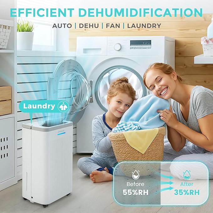 1500 Sq.Ft Dehumidifier, Max 32 Pint Quiet Dehumidifier for Bedroom with HEPA Filter Air Purifiers, Dehumidifiers for Basement with Drain Hose,Home,Bathroom,Auto Defrost,Smart Humidity Control