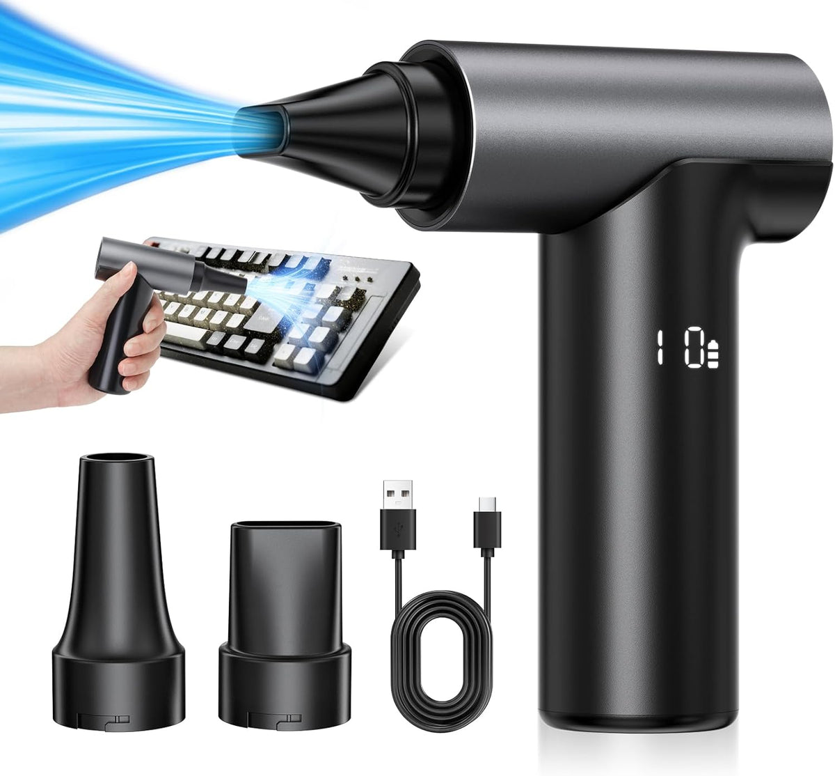 APPS2Car Electric Air Duster Upgraded 11-Speed Fast Charging Mini Compressed Air Duster with Aluminum Alloy Head for Heat Dissipation, Cordless Turbo Blower for Computer, Keyboard, Car, Home, Outdoor