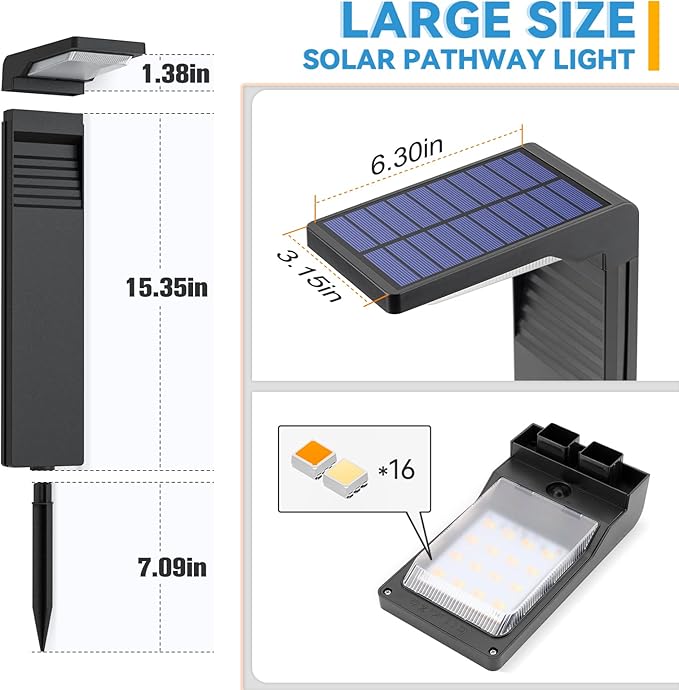 Solar Pathway Lights 8 Pack with Warm White and Cool White Mode, Modern Solar Path Lights Outdoor Waterproof, Perfect Solar Lights for Backyard, Lawn, Driveway, Walkway, Garden Decorative.