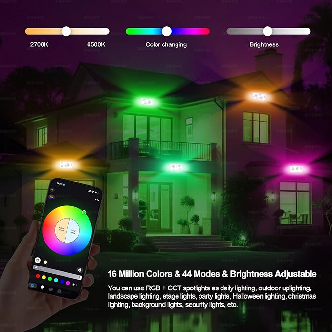 Smart Flood Light, Outdoor LED Light Bar, RGBCW Color Changing, 2700K-6500K Dimmable, IP65 Waterproof, App & Voice Control, Music Sync, Group Timer, Wall Washer Landscape Spotlight