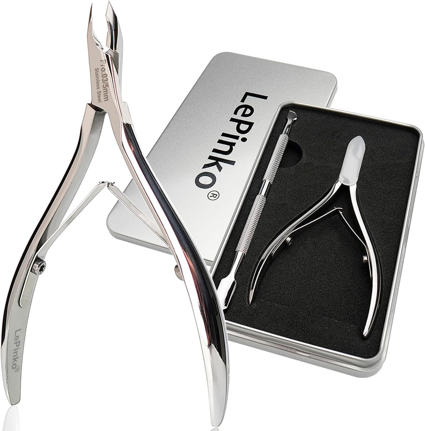 LePinko Salon-Quality Cuticle Trimmer with Cuticle Pusher, Super Labor-saving Cuticle Cutter, Sharp Cuticle Clippers for Manicurist, Professional Pedicure Manicure Nail Care Tool, 5mm Jaw