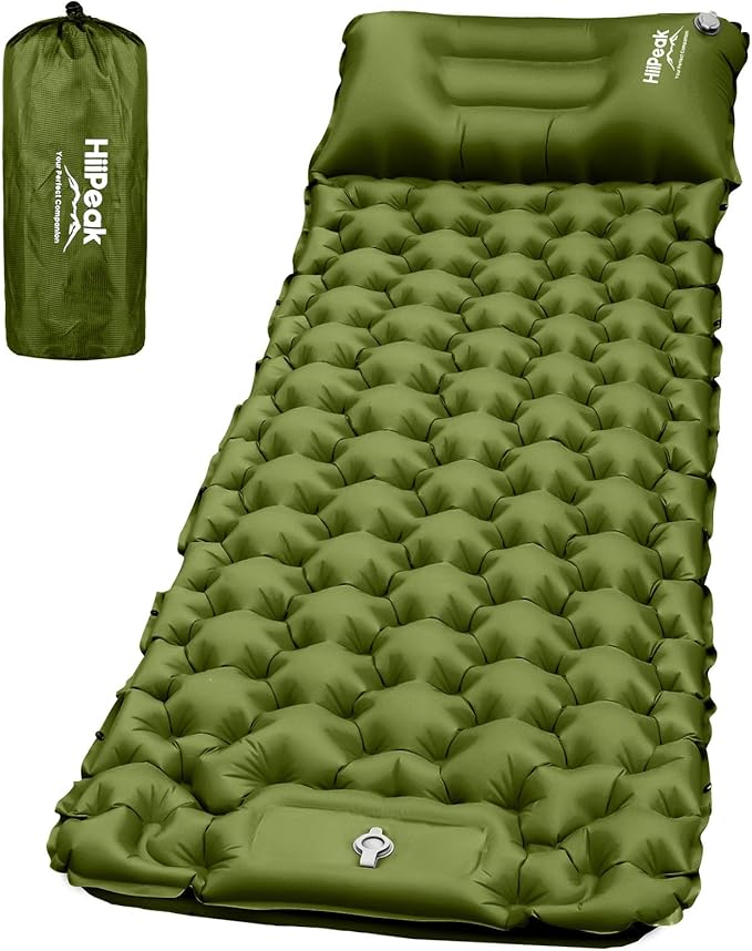 HiiPeak Sleeping Pad for Camping- Ultralight Inflatable Sleeping Mat with Built-in Foot Pump & Pillow, Upgraded Compact Camping Air Mattress for Tent, Backpacking, Hiking