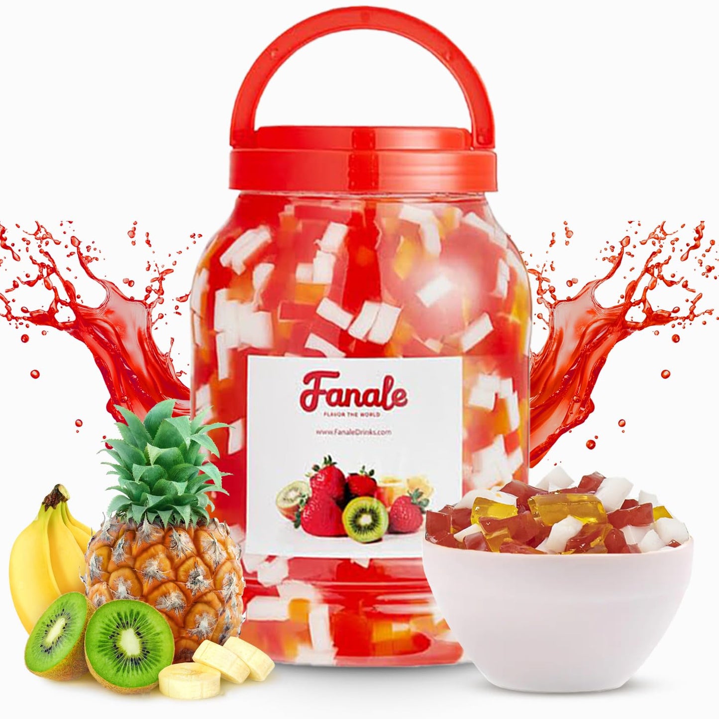 Fanale Coconut Jelly Topping nata de coco for Bubble Tea 8.3 lb | Rainbow Jelly | for Boba Tea, Smoothies, Slushes, Desserts | 8.3 pound (Pack of 4) | JEL001-CS