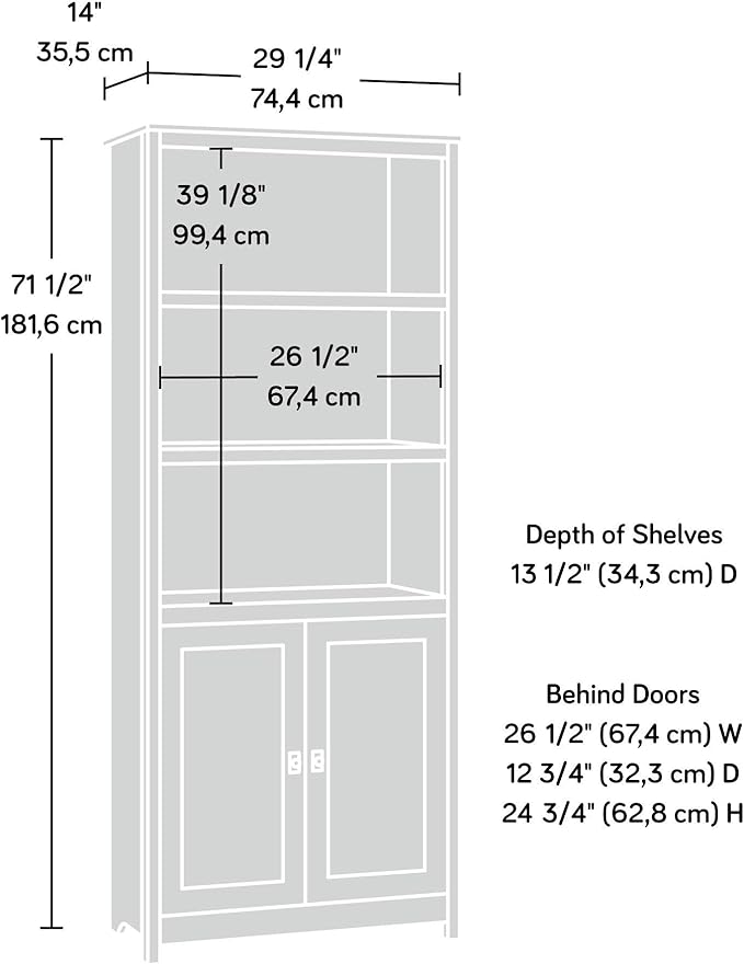 Sauder Cottage Road Book Shelf, Bookshelf with Storage, Library Bookcase with Doors and Adjustable Shelves, in Soft White Finish