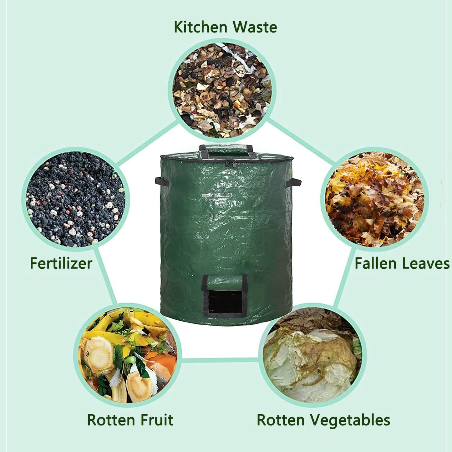 Large Compost Bin Bags,Garden Compost Bin Bags 80 Gallon(300L) Outdoor Collapsible Garden Yard Garbage Cans Fallen Leaf Bag (Green 1pc)