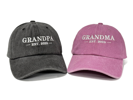 Hepandy Grandpa Grandma 2025 Hats, Birthday Gifts for for Men Women, Washed Black & Pink Embroidered Baseball Caps Dad Hat