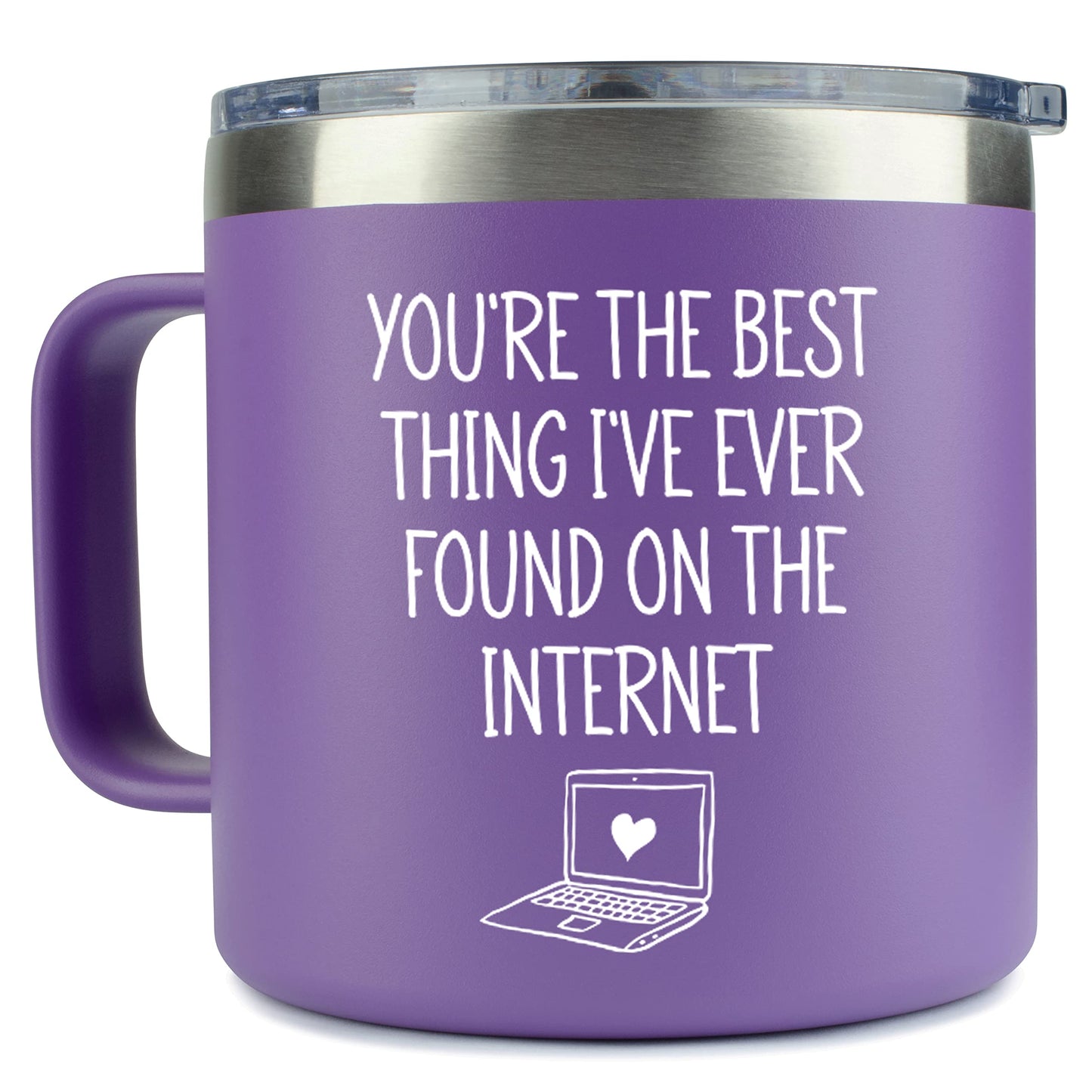 KLUBI Best Thing I Found On The Internet Mug - Wife Birthday Gift Ideas 14 Ounce Purple Tumbler With Handle Gifts for Girlfriend Birthday Gifts Mothers Day Present