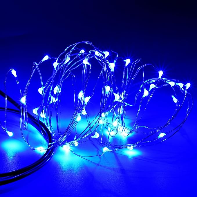 Karlling USB Plug in LED Fairy Lights,5 Packs of 50 LED Bulbs 16 Ft Silver Wire Waterproof Starry String Lights for Bedroom Patio Garden Party Wedding Commercial Lighting (Blue)