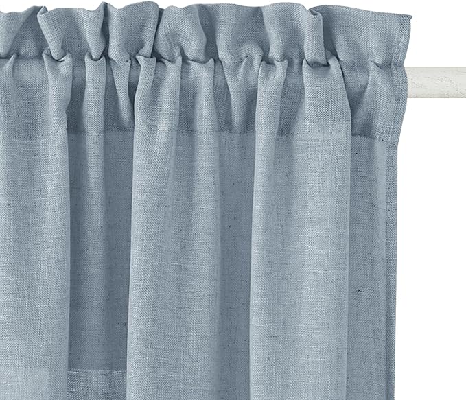 RYB HOME Thick Blue Linen Curtains 72 inch Length for Home Office Nursery, Thick Heavy Textured Breathable Privacy Assured Wrinkle Resistance Boho, W 52 x L 72 inches, Dusty Blue, 2 Panels