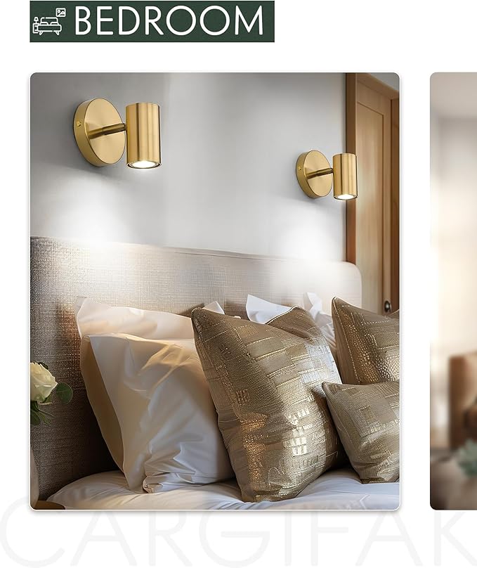 Gold Wall Sconce, Modern Wall Light Fixture, LED Track Lighting with GU10 Bulb for Bedroom Entryway Bathroom Kitchen, SL4830-1W-BB
