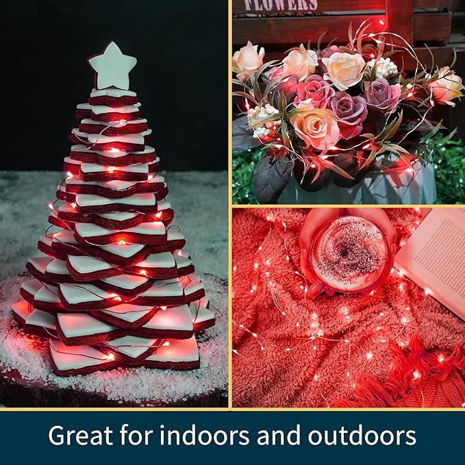 LAMPHOME 6 Pack Red Valentine's Fairy Lights Battery Operated (Included), 7 ft 20 LED Mini String Lights, Waterproof Silver Wire Firefly Starry Light for DIY Wedding Party Mason Jars Decor