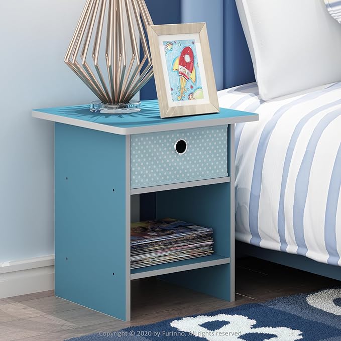 Furinno Dario End Table / Side Table / Night Stand / Bedside Table with Bin Drawer, 2-Pack, Light Blue/Light Blue
