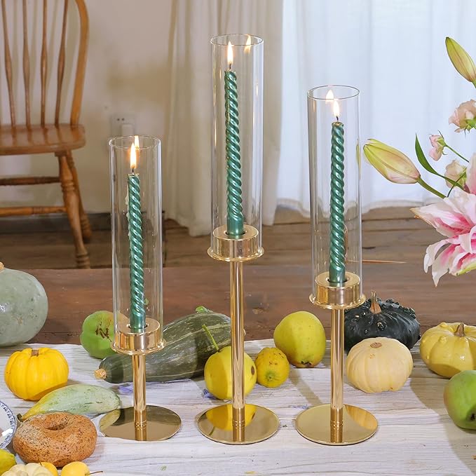 Hurricane Candle Holders Metal Candlestick Holder for Glass Taper Tall Candle Holders with Candles Stands for Home Decor, Christmas, Dinning, Wedding, Housewarming Gifts (6, Gold)