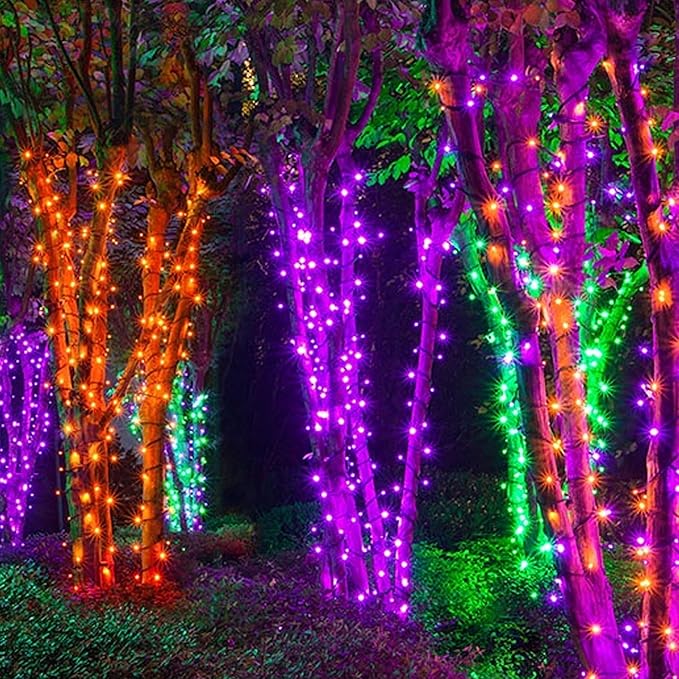 DAZZLE BRIGHT Halloween 300 LED String Lights, 100FT Connectable String Lights with 8 Lighting Modes, Halloween Decorations for Party Carnival Supplies, Indoor Outdoor Yard Garden Decor (Purple)