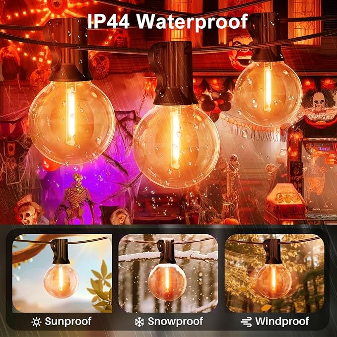 LAMPHOME 2-Pack Globe Outdoor Halloween String Lights, 26FT Patio Lights with 12+1 Edison Shatterproof Bulbs(1 Spare), Connectable Dimmable Orange Lights for Backyard Porch Halloween Decor