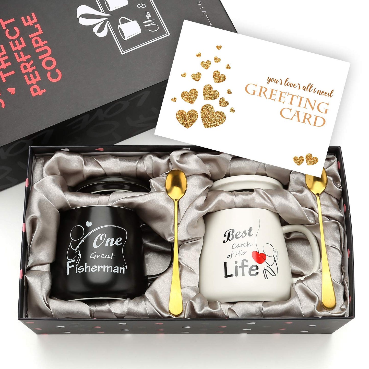 One Great Fisherman, Best Catch of His Life Coffee Mugs Mr Mrs Gift Set - Unique Anniversary Engagement Wedding Gifts for Couples - Funny Idea for Lovers Friends Parents Housewarming -15 OZ