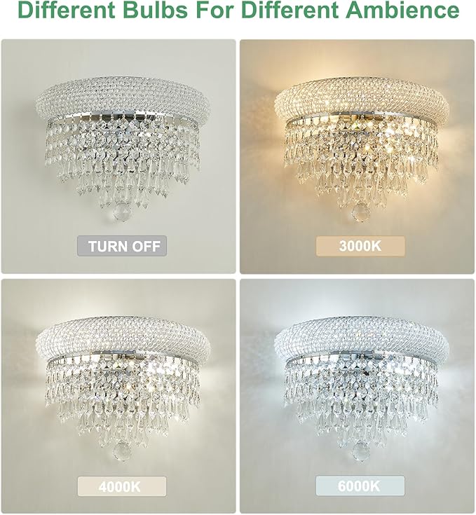 2-Lights Crystal Icicle Prisms Drops Wall Sconce Light for Living Room Dining Room Bathroom Vanity Mirrors Hallway Bedroom Closet Stairway (Chrome)
