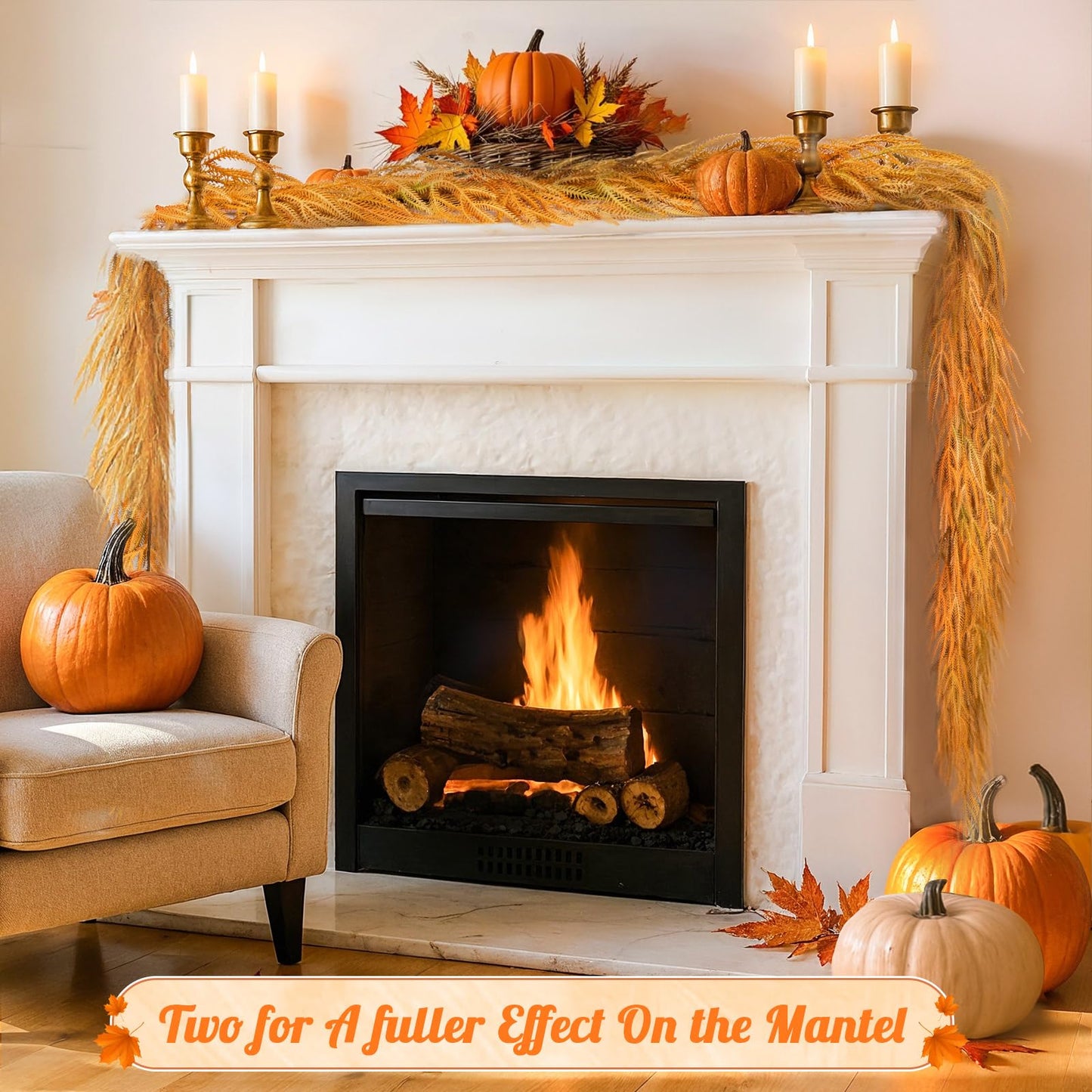 Noverlife 6FT Fall Garland for Mantle, Artificial Fall Leaf Garlands Gradient Autumn Hanging Norfolk Pine Garland, Harvest Faux Pine Wreath Fall Leaves Decor for Home Thanksgiving Halloween