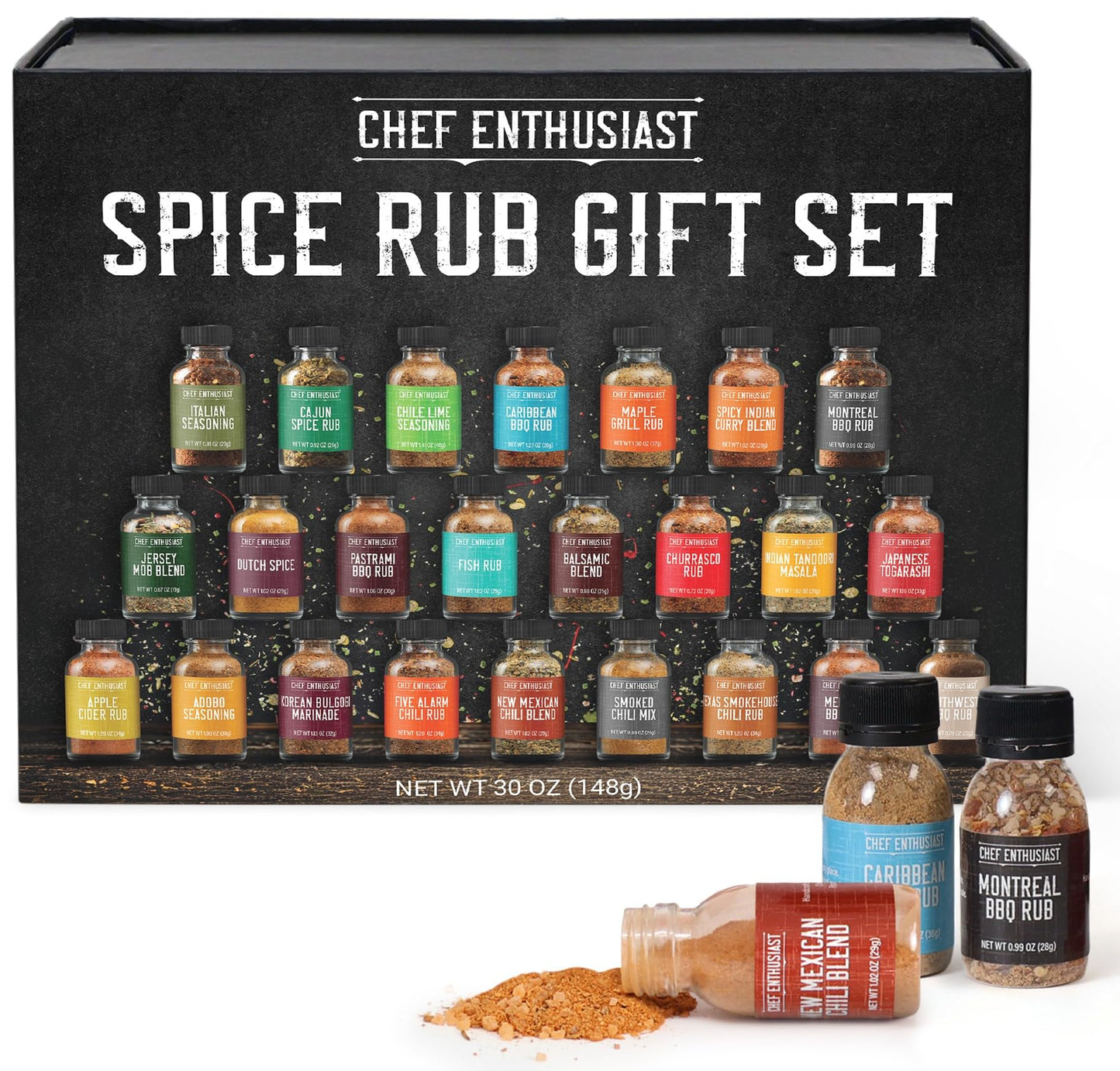 Grilling Spices & Seasoning Set - 24 Unique Gourmet BBQ Spice Rub Sampler (Kosher) - Gift Set for Birthday, Anniversary, Men, Dads, Husbands - By Chef Enthusiasts