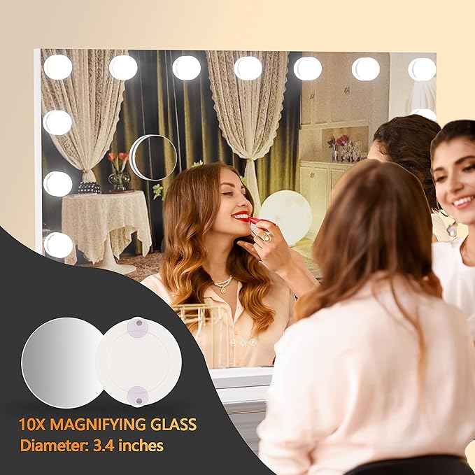 Hasipu 32" x24” Hollywood Vanity Mirror with Lights - Makeup Mirror with 17 Dimmable LED Bulbs, 10X Magnification, Touch Control, USB & Type-C Charging Port (Square White)