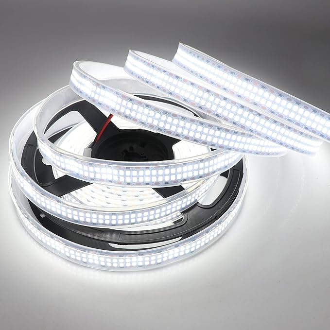 LED Strip Lights Cold White 6500K 16.4ft Double Row 2835 SMD 2400LEDs DC 12V Daylight Bright LED Tape Light Flexible Dimmable Ribbon Lamp 5M Waterproof IP67 Outdoor Lighting Decor