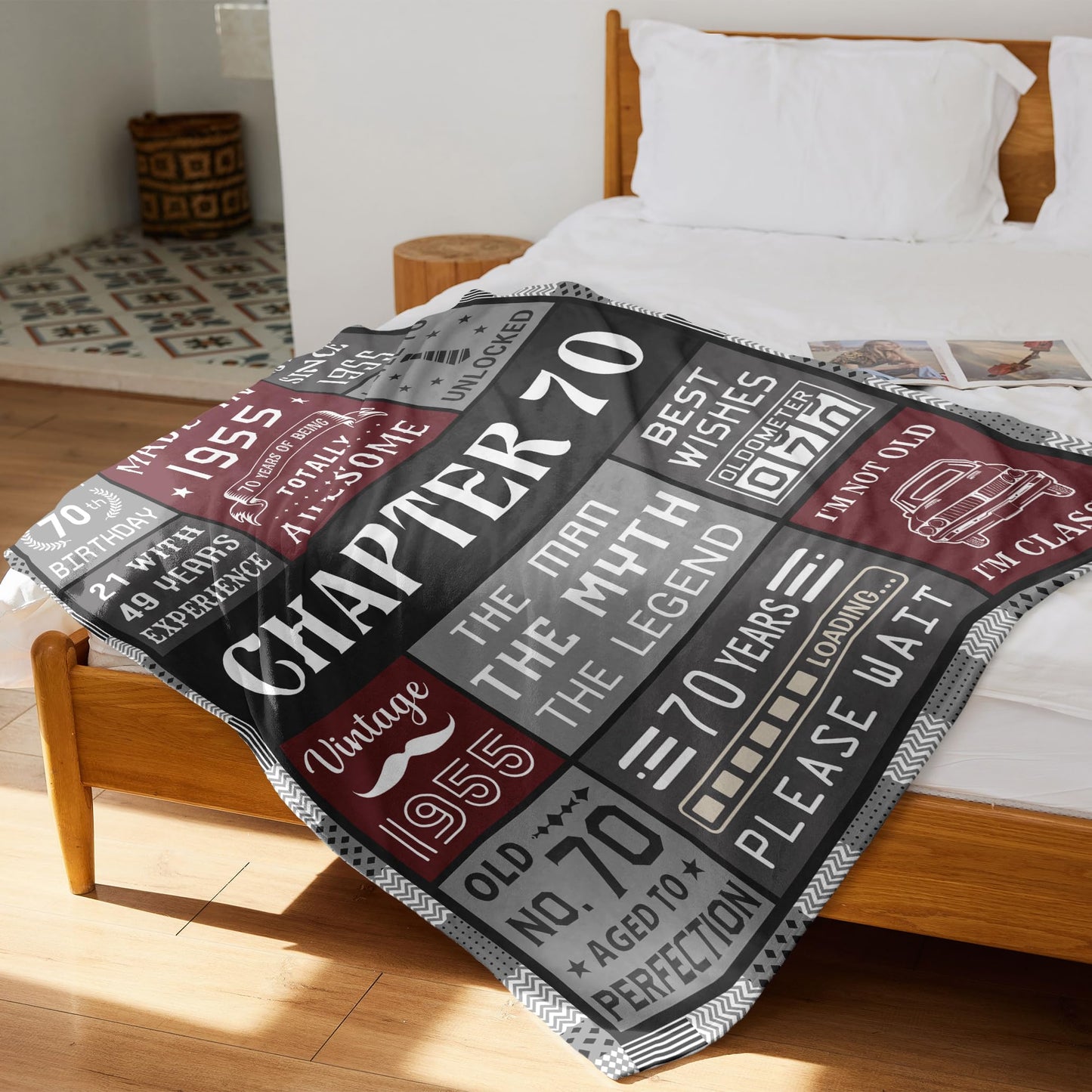Joyloce 70th Birthday Gifts For Men Blanket 50*60, Happy 70th Birthday Gift Ideas, Gifts For 70-Year-Old, Gifts For Men Turning 70, Funny 70th Birthday Decorations, Unique Birthday Present 1955 Throw