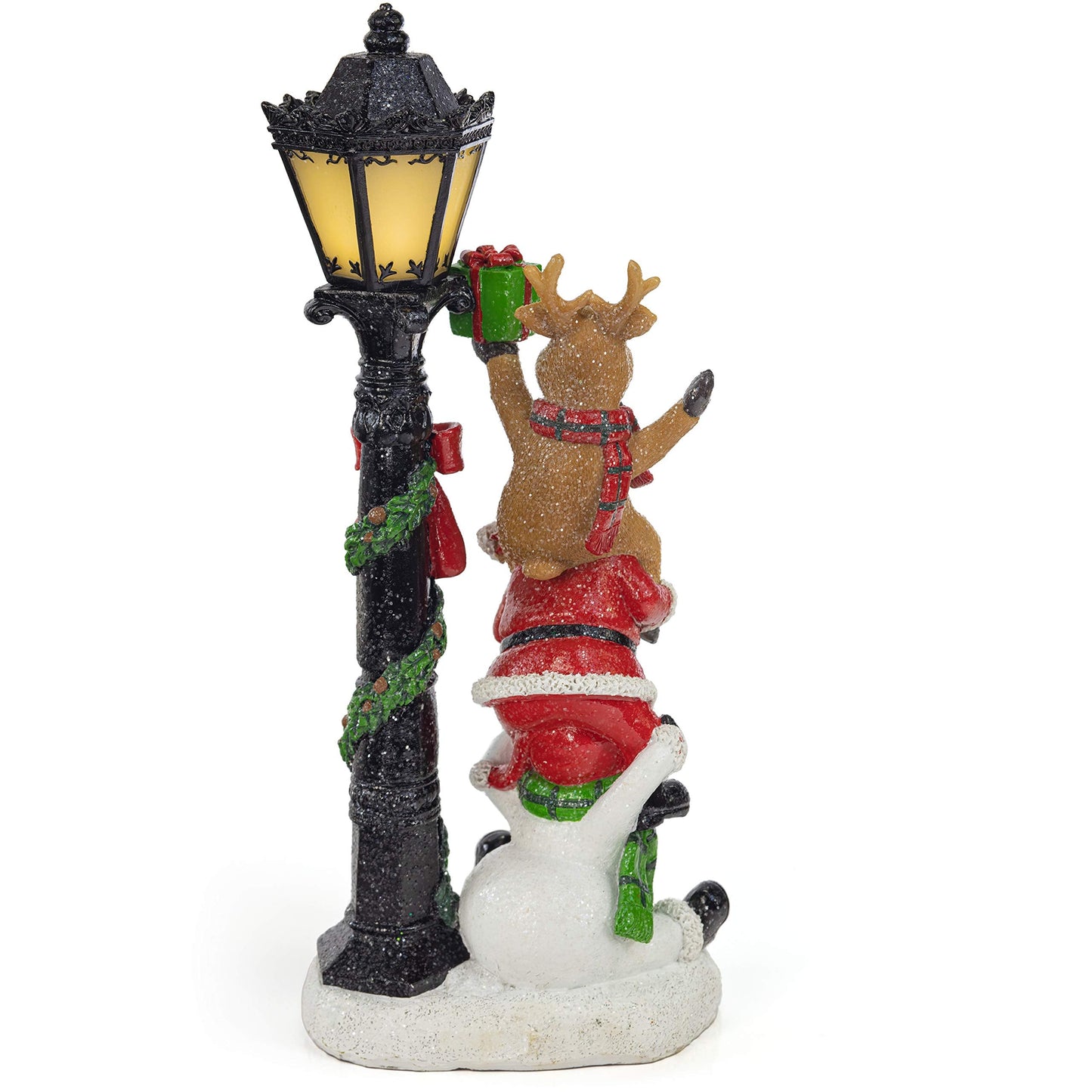 VP Home Christmas Figurines Light-Up Santa and Friends Trio - Resin Indoor Christmas Decorations with LED Holiday Lights - Festive Santa Claus Decor with Fiber Optics - 4 x 4 x 15 Inches