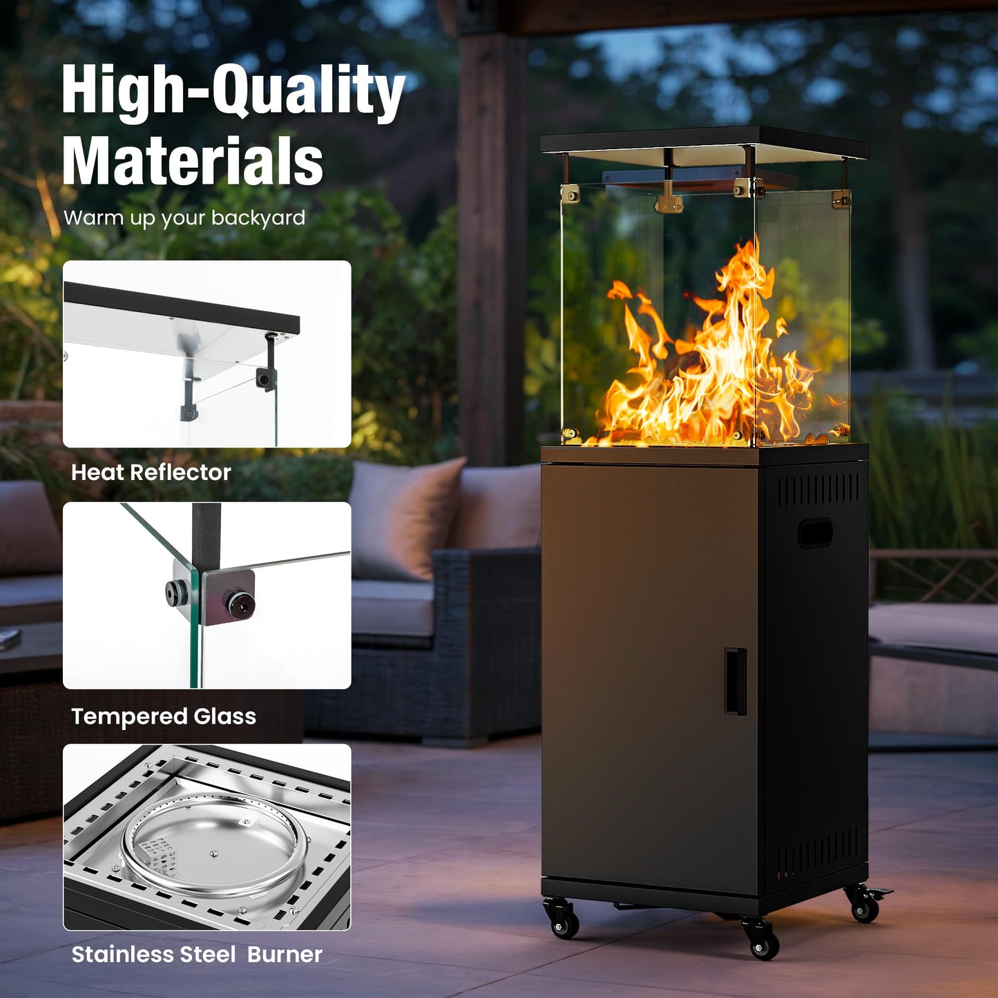 Pamapic 41,000 BTU Propane Patio Heater with Wheels & Cover,CSA Certified Outdoor Heater with Lockable Wheels for Backyard, Balcony,Garden,Weather Resistant(Ink)