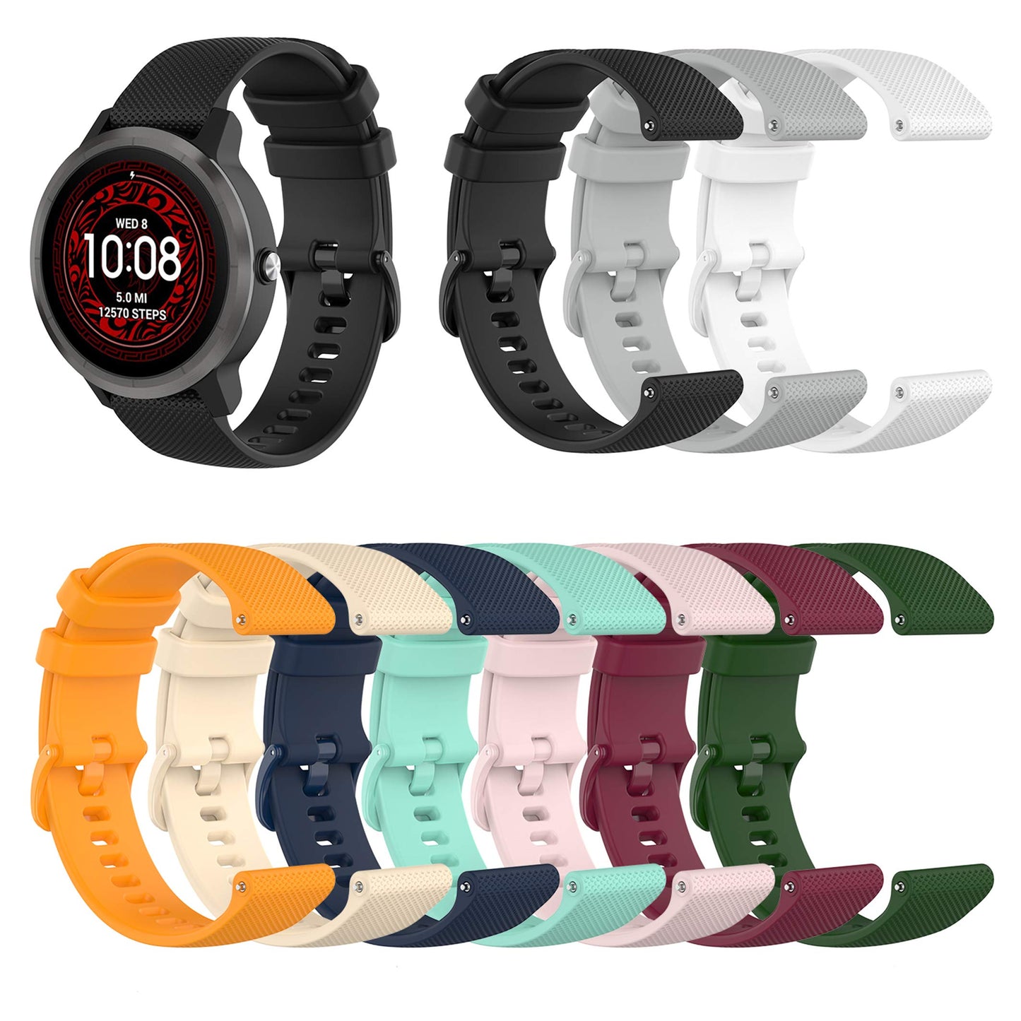 18mm 19mm 20mm 22mm Width Colorful Silicone Quick Release Wristband Replacement Sports Straps Bracelet Watch Band Women Men Strap with Quick Release Pins for Smartwatch (20mm, 10Pack)
