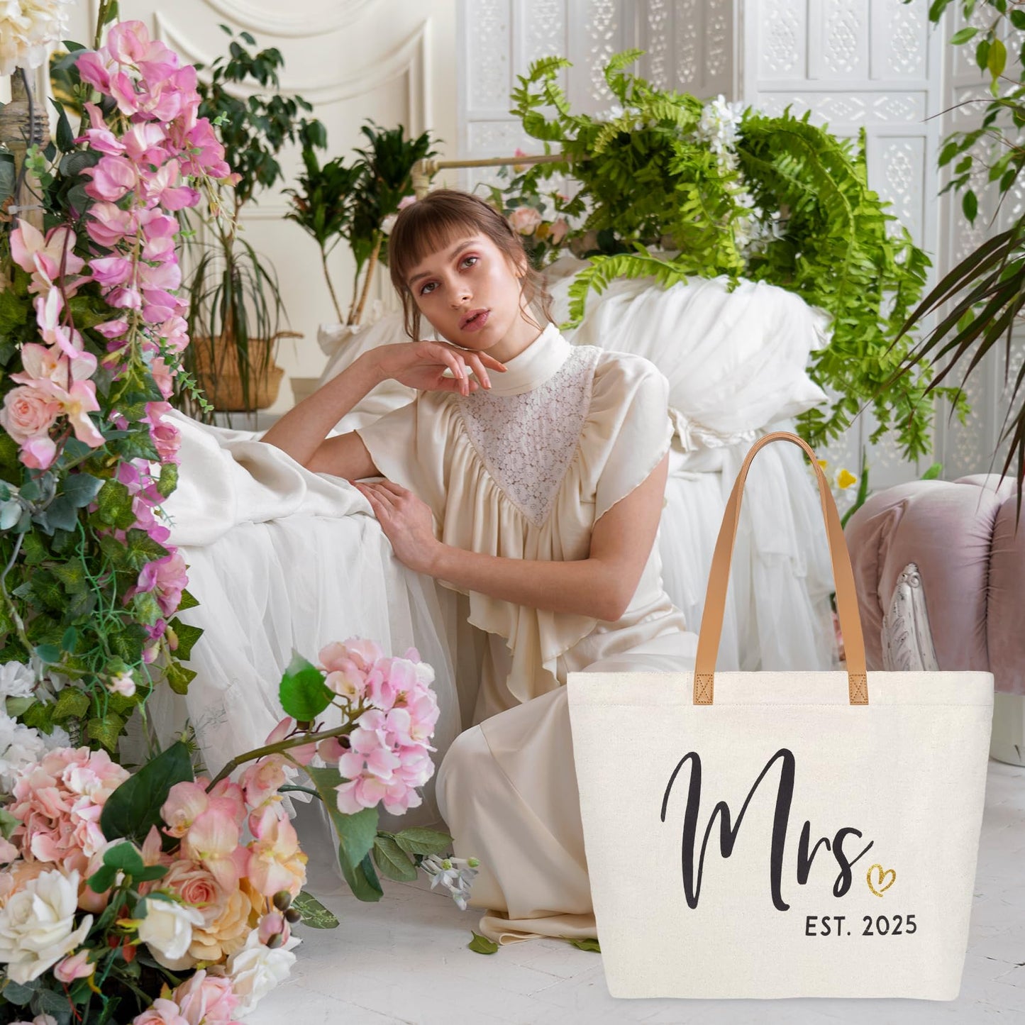 ELEGANTPARK Mrs Bag Mrs Gifts 2025 Bride Gifts Bride Tote Bag Wedding Bridal Shower Bachelorette Party Honeymoon Large Travel Canvas Totes with Zipper