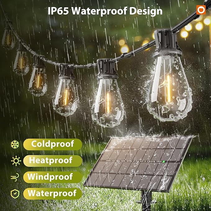 addlon 200FT(192+8) Solar String Lights Outdoor Waterproof 6W Panel with USB Port & Remote Control Solar Powered Patio Lights for Outside with 68 LED Dimmable Bulbs for Porch Garden Deck Halloween