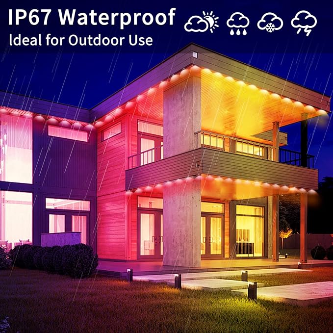 150ft permanent outdoor light, RGB outdoor eave lights with APP & Remote Control,Music synchronisation IP67 waterproof LED eave light,suitable for party, daily,Christmas,rooftop,garden,patio