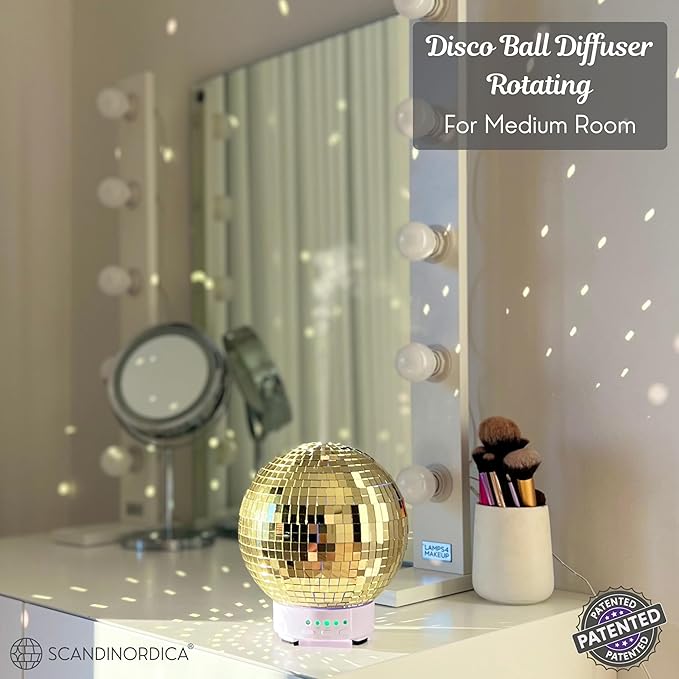 Disco Ball Diffuser Rotating - Essential Oil Diffuser with Whisper Quiet Operation, Cute Scent Diffusers for Home, Ball Decor, Fun Aromatherapy for Medium Room - Gold