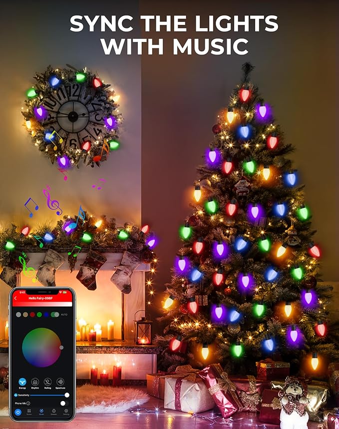 4th of July Decorations Outdoor – 99FT Smart C9 Christmas Lights App & Remote Control, 16 Million Colors Music Sync Waterproof for Roof Patio Yard, Independence Day Red White Blue, Halloween Christmas