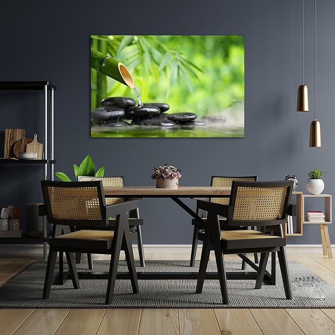 Zen Wall Art Decor, Modern Bathroom Zen Decor Wall Art, Canvas Wall Art for Spa Zen Room Decor, Green Bamboo Forest and Black Pebble Relaxing Art Prints for Office & Spa Wall Decor 28x40 Inches