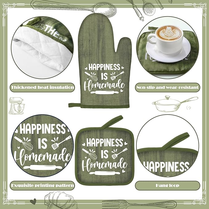 10 Pcs Farmhouse Kitchen Decor and Accessories Set 4 Kitchen Towels 2 Pot Holders 2 Oven Mitts 2 Rugs for Cooking Baking Mom Housewarming Gifts(Sage Green,Classic Style)