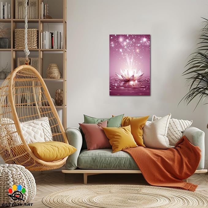 Zen Lotus Floral Pictures Wall Art, Water Lily Bloom Picture, Lotus Flower Canvas Art Print, Calm Relax Poster, Spiritual Zen Flower Print for Zen Office Decor Meditation Poster18x24 inch
