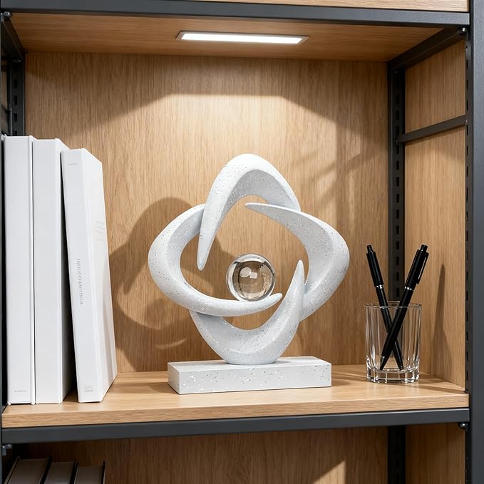 Abstract Art Sculpture, Resin Gold Decorative Statue, Modern White Ornaments for Living Room, Decorativas Modernas for Coffee Table/Entryway/Office Collectibles (Sandstone)