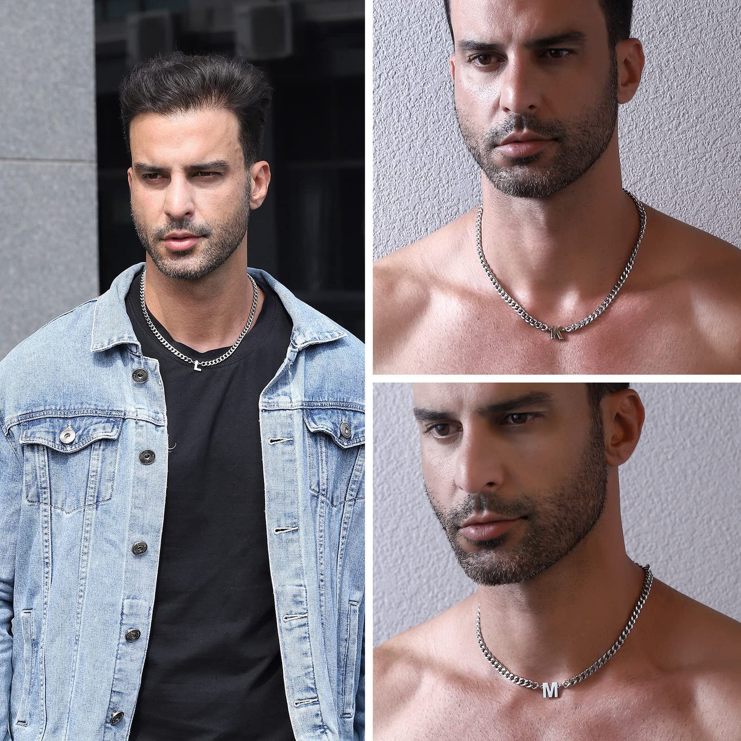 DuoDiner Letter K Necklace for Men Boy Silver Initial Pendant Cuban Link Chain Male Women Jewelry Collar Cadenas Para Hombres Him Boyfriend Gifts